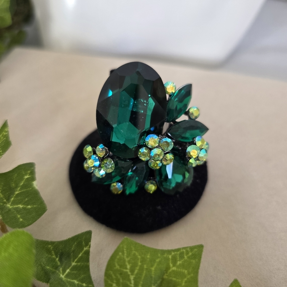Statement Emerald Green and AB Cocktail Ring Stretch To Fit